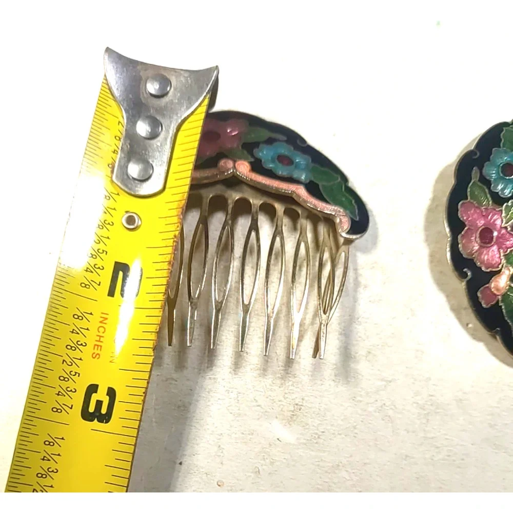 Set Of 2 Hair combs Enameled Black Pink Red Green Gold Tone Classic Design